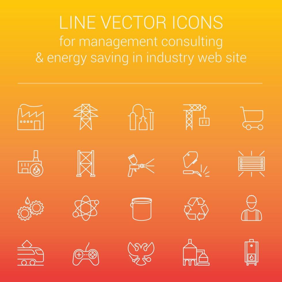 icone vettoriali di linea per consulenza sulla gestione della produzione a risposta rapida e risparmio energetico nel sito Web del settore industry