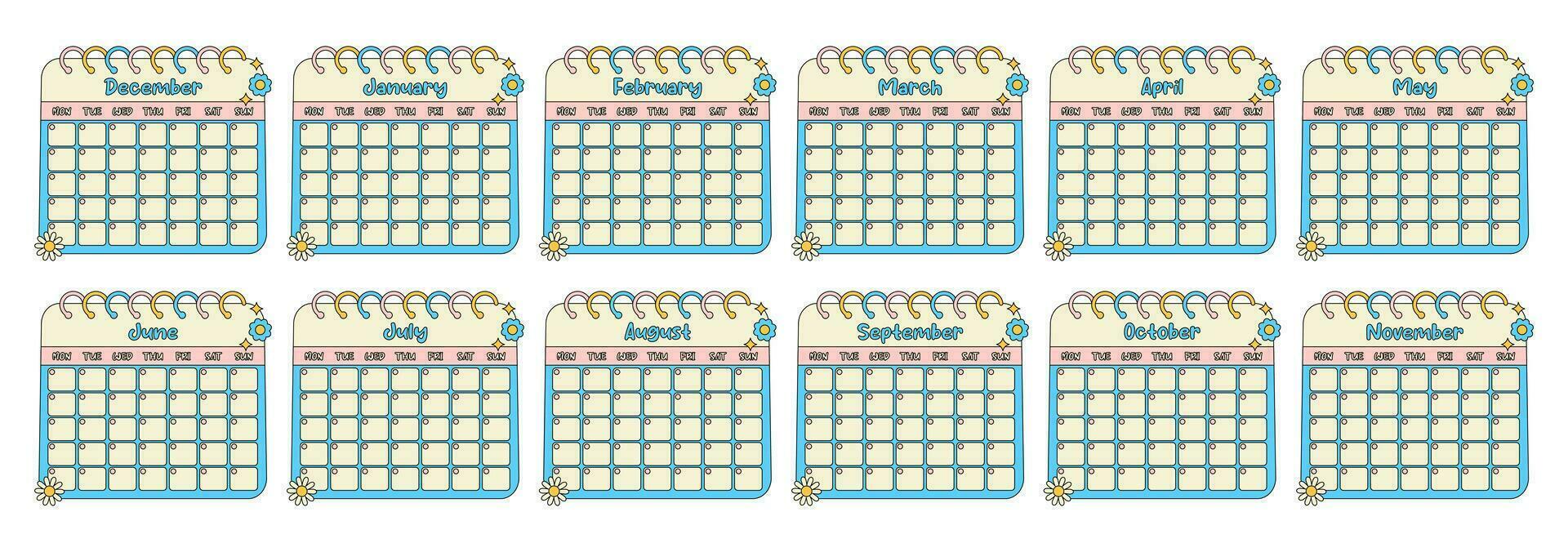 kawaii mensile calendari modello impostare. vettore