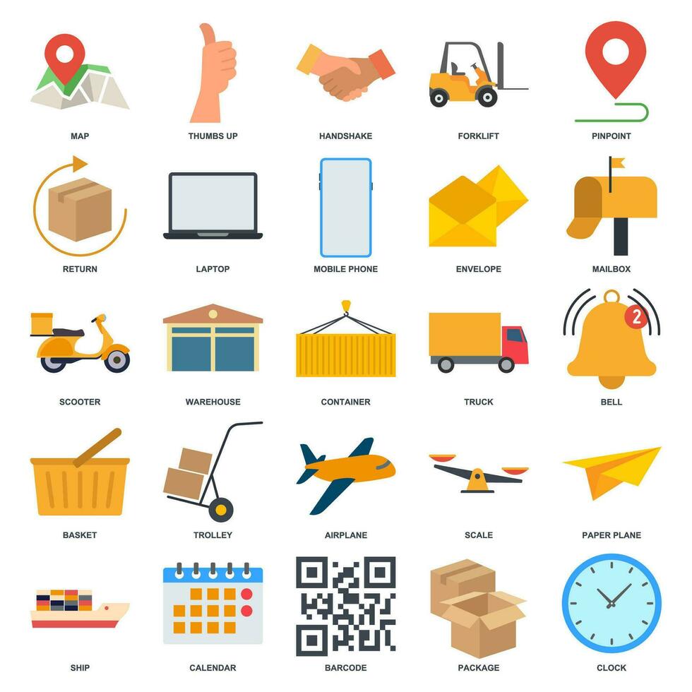 consegna icona impostare, incluso icone come camion, scooter, magazzino, Busta e Di Più simboli collezione, logo isolato vettore illustrazione