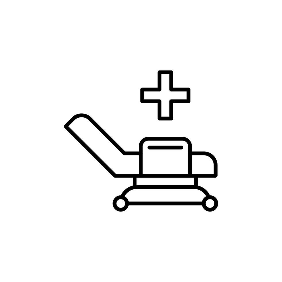 medico attraversare sopra ospedale letto linea simbolo. modificabile ictus. adatto per vario genere di disegno, striscioni, infografica, I negozi, negozi, ragnatela siti vettore