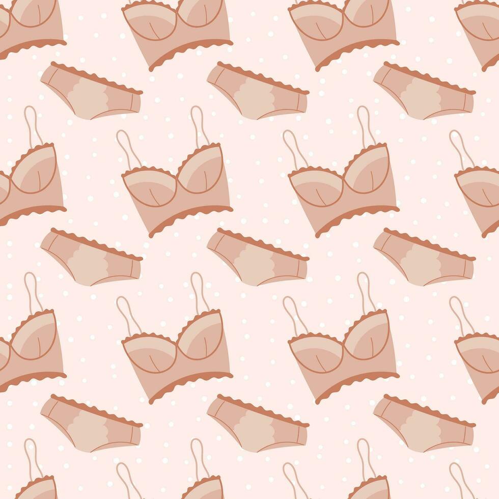 impostato di donne sexy biancheria intima. cartone animato femminile reggiseno e mutandine, due pezzi bikini costume da bagno. vettore senza soluzione di continuità piatto pattina.