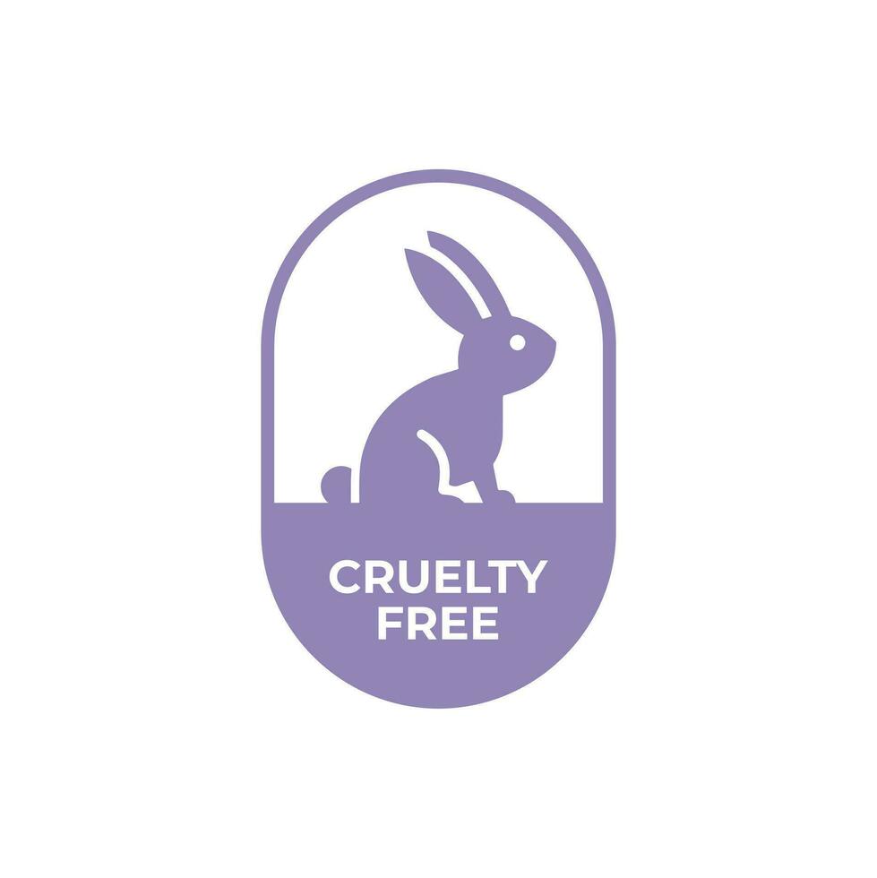 viola animale crudeltà gratuito icona. non testato su animali con coniglio silhouette etichetta. vettore illustrazione.