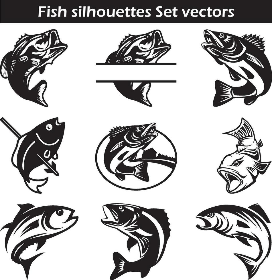 pesce silhouette impostato vettori, pesca t camicia design elementi vettore