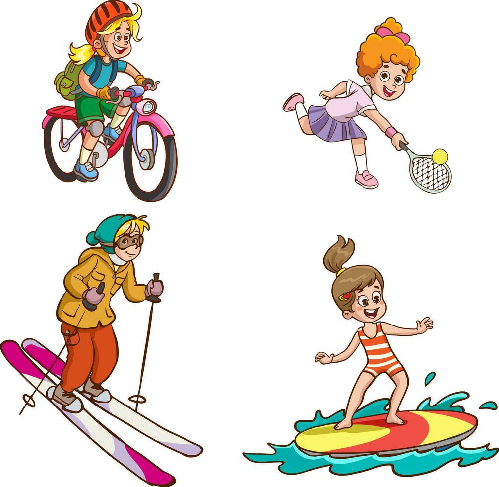 vettore illustrazione di bambini giocando vario gli sport.