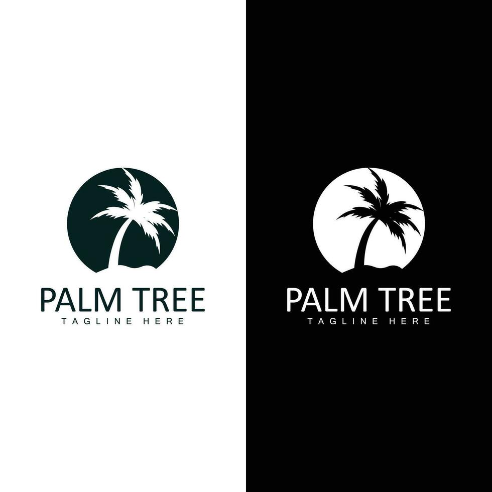 Noce di cocco albero logo, palma albero tramonto spiaggia vettore, elegante minimalista semplice disegno, simbolo modello icona vettore