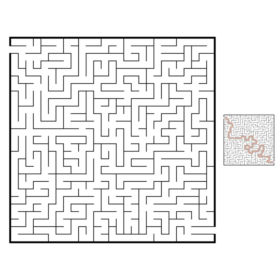 labirinto quadrato astratto. gioco per bambini. puzzle per bambini. enigma del labirinto. illustrazione vettoriale piatto nero isolato su sfondo bianco. con risposta.