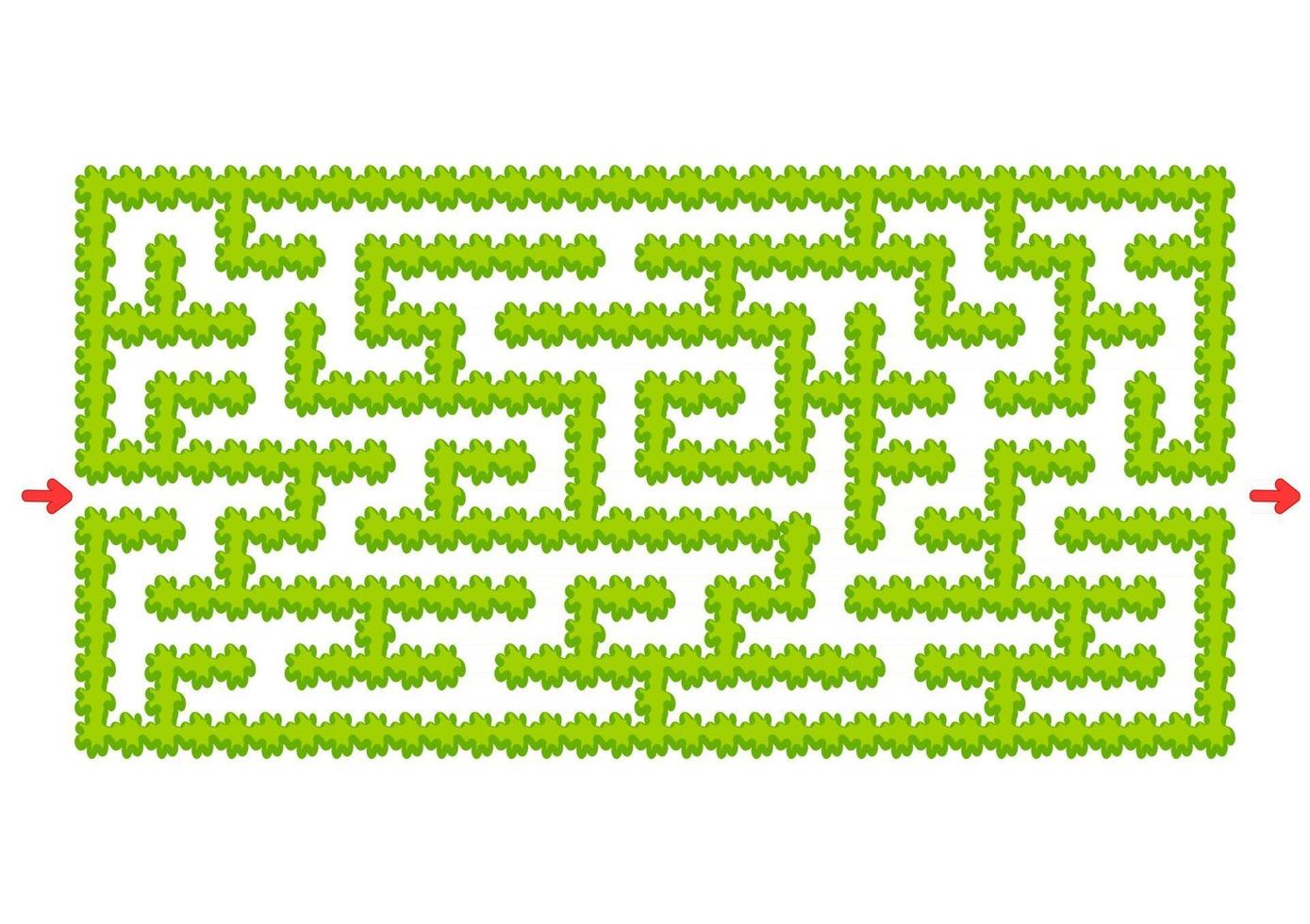 labirinto rettangolare di colore. giardino verde in stile cartone animato. gioco per bambini. puzzle per bambini. enigma del labirinto. illustrazione vettoriale piatto isolato su sfondo bianco.