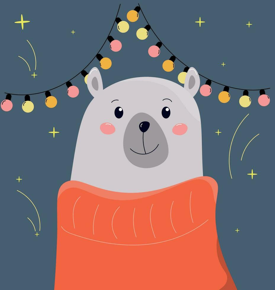 un' carino polare orso indossare un arancia maglione vettore