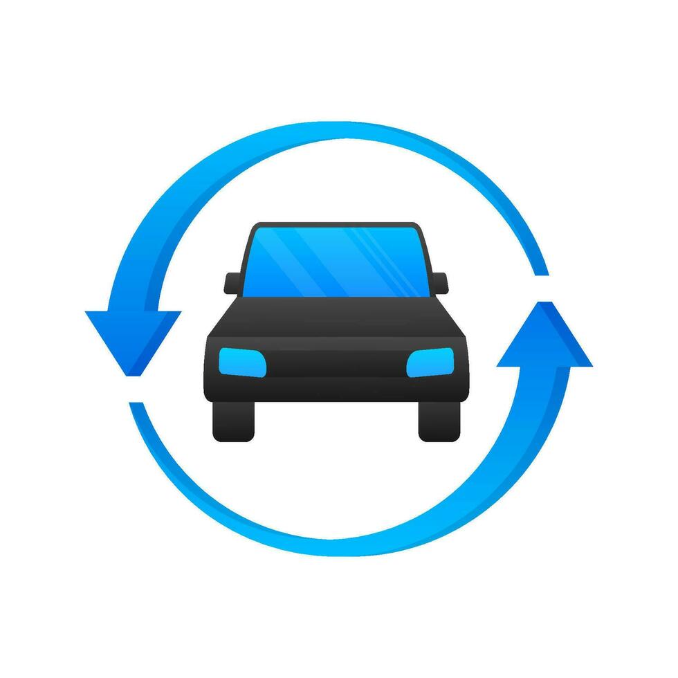 commercio in. auto locazione, auto scambio, condividere l'auto icona, etichetta. vettore azione illustrazione