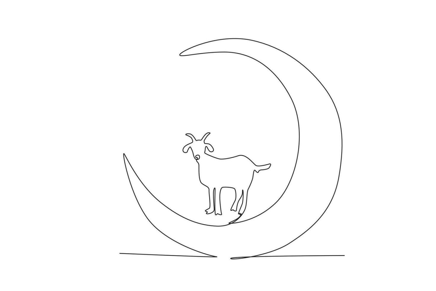 uno continuo linea disegno di capra al di sopra di Luna eid al adha concetto vettore
