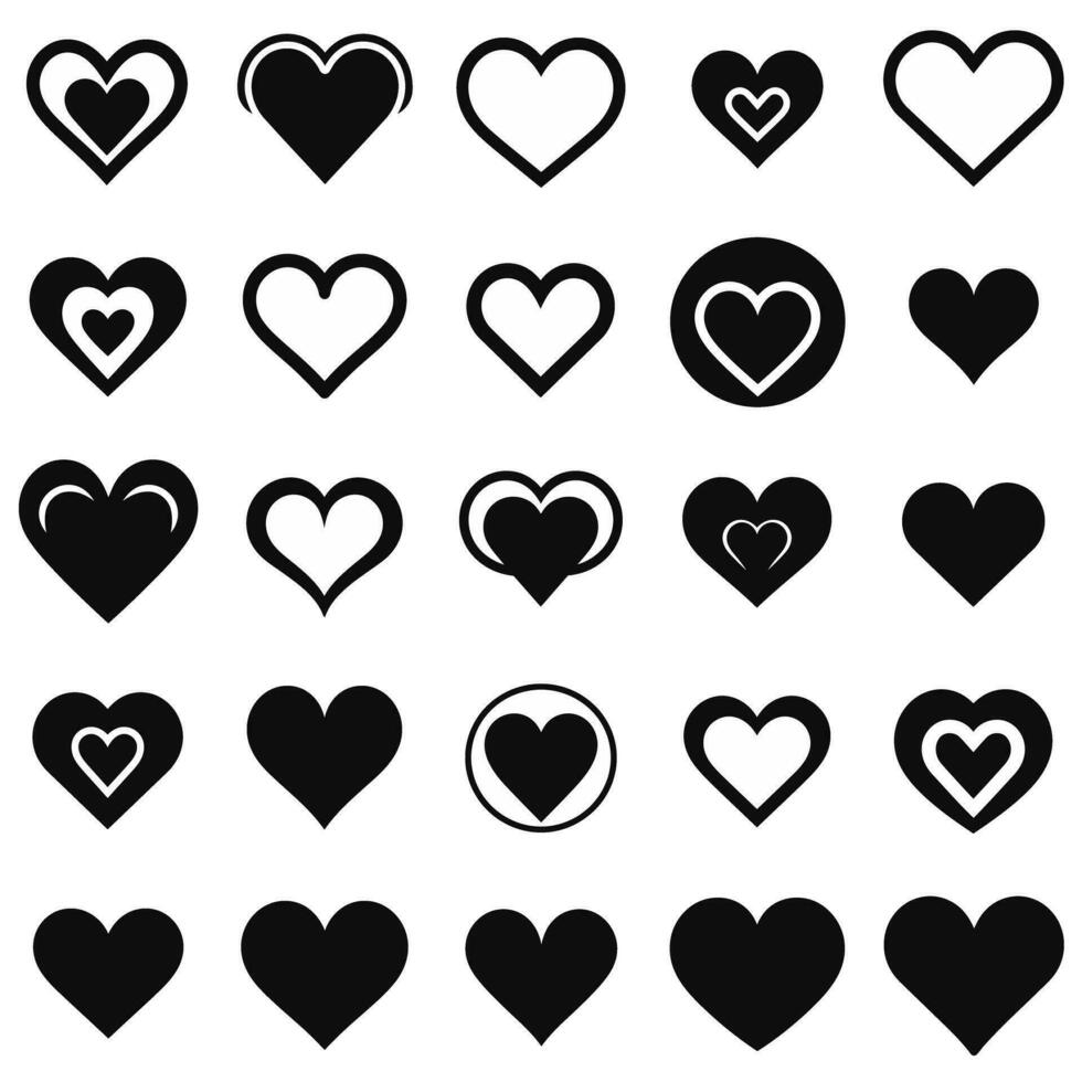 cuore forma icona impostato nero schema minimalista vettore