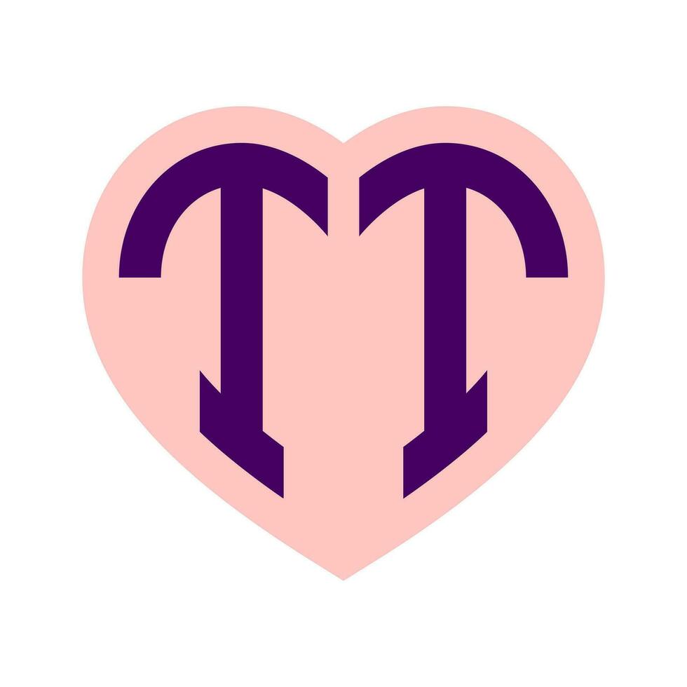 logo t cuore monogramma 2 lettere alfabeto font amore logo San Valentino logotipo ricamo vettore