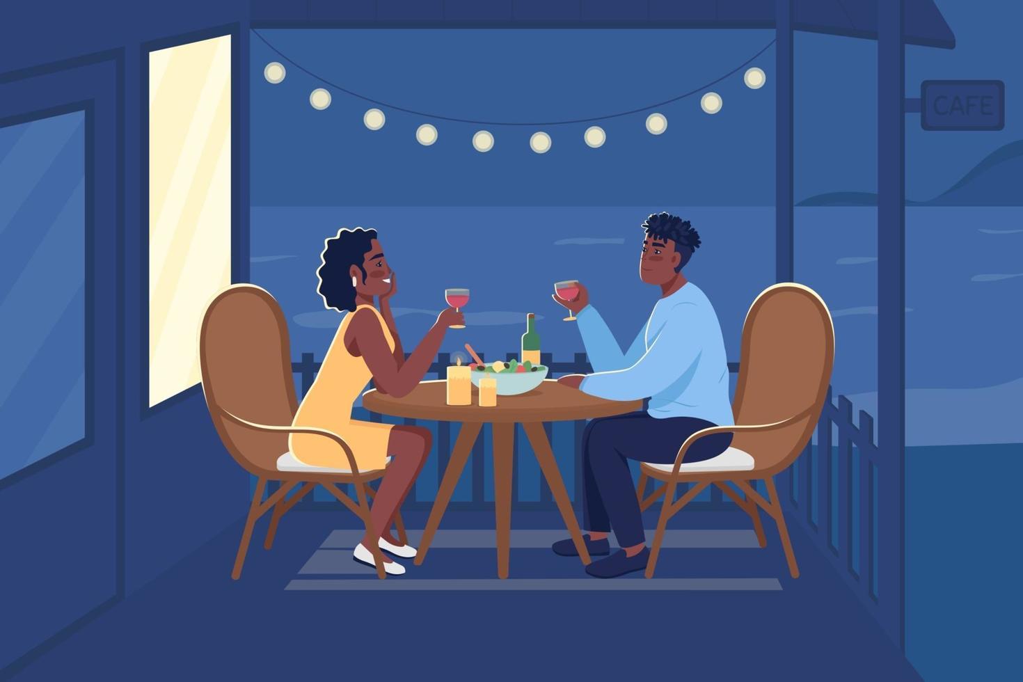 cena romantica all'aperto illustrazione vettoriale di colore piatto