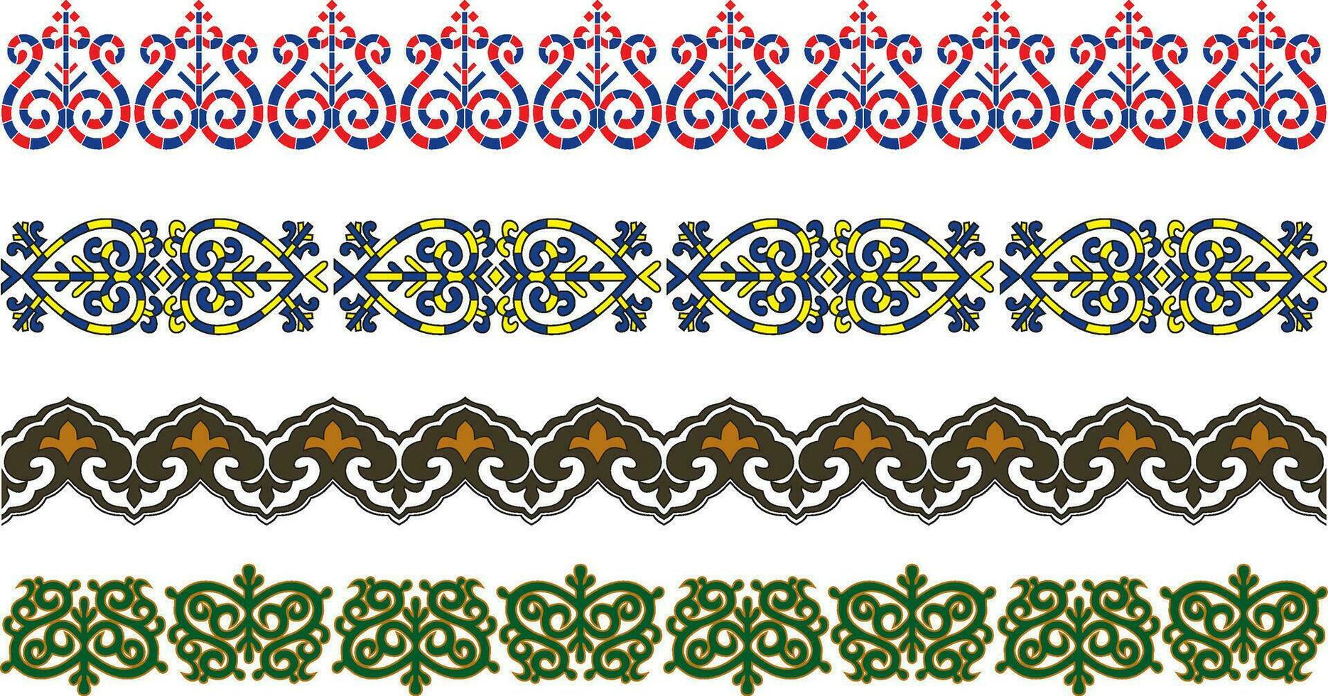 vettore impostato di senza soluzione di continuità infinito colorato yakut ornamenti. cornici, frontiere, recinti, disegno di il lontano est.