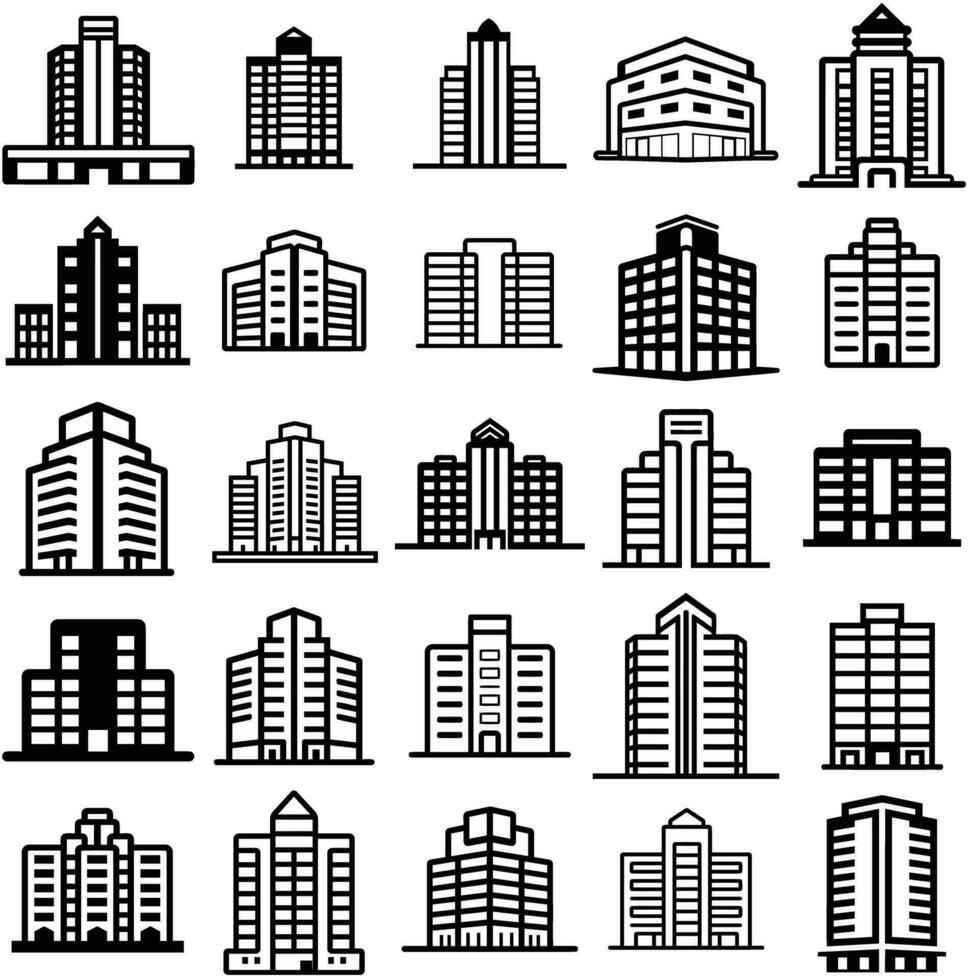 ufficio edificio icona impostato nero schema vettore