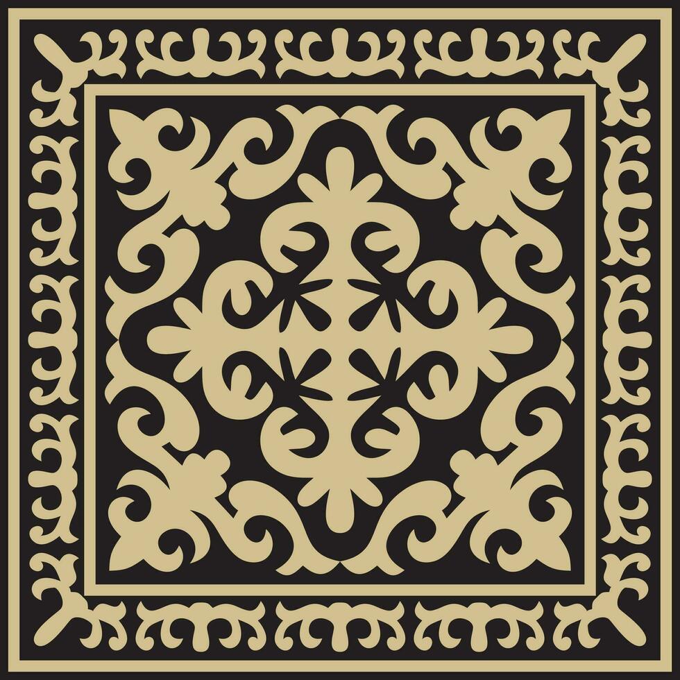 vettore d'oro con nero piazza kazakh nazionale ornamento. etnico modello di il popoli di il grande steppa, .mongoli, kirghiso, calmucchi, buriati