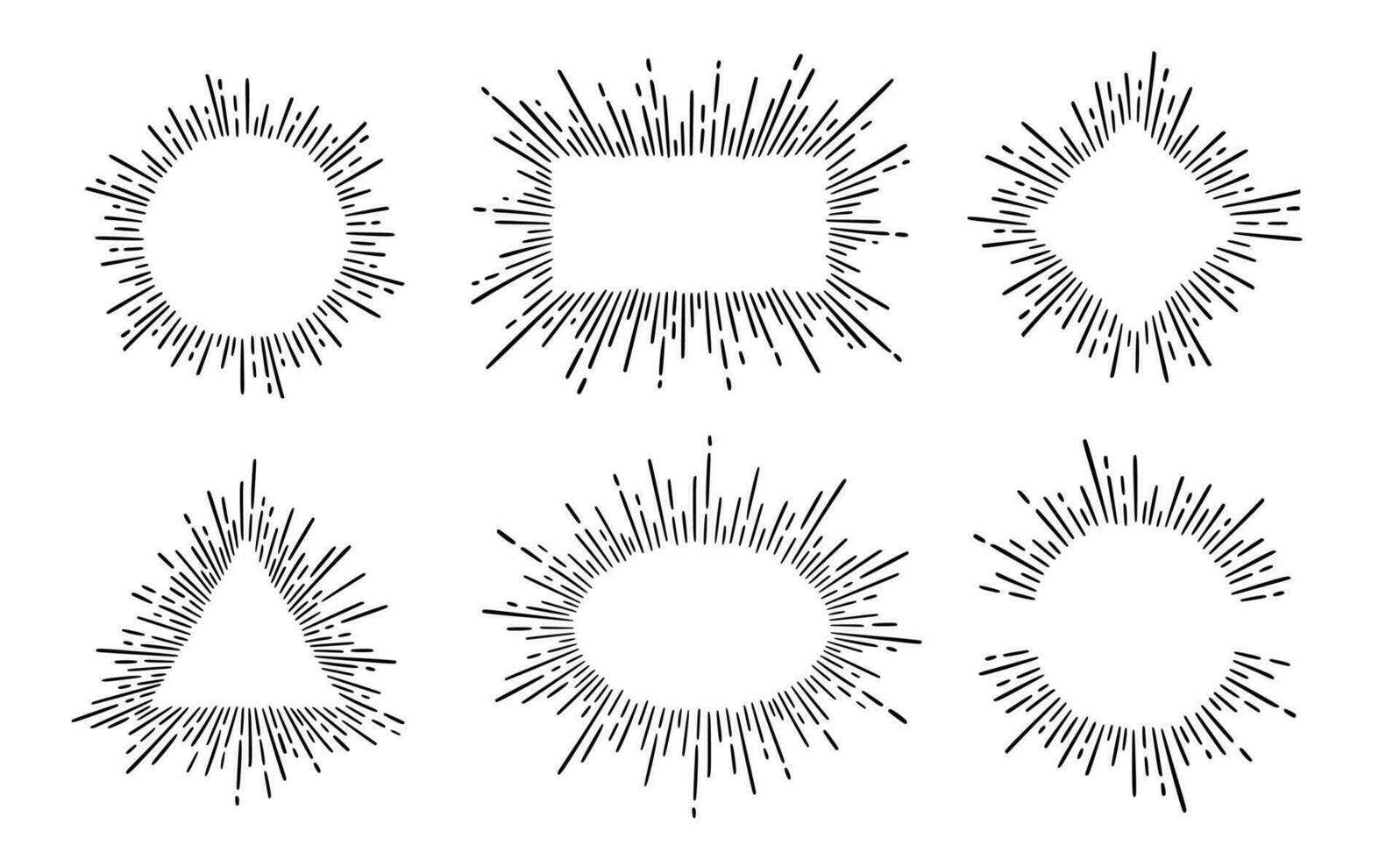 sunburst raggio Vintage ▾ telaio elemento impostare. stella scoppiare raggio mano disegnato splendore, retrò distintivo, logotipo cerchio decorazione telaio vettore