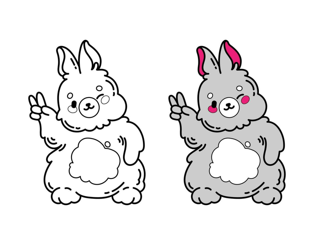 colorazione libro per bambini con colore campione, esempio. coniglietto, coniglio, lepre sorridente. foresta selvaggio animale. vettore