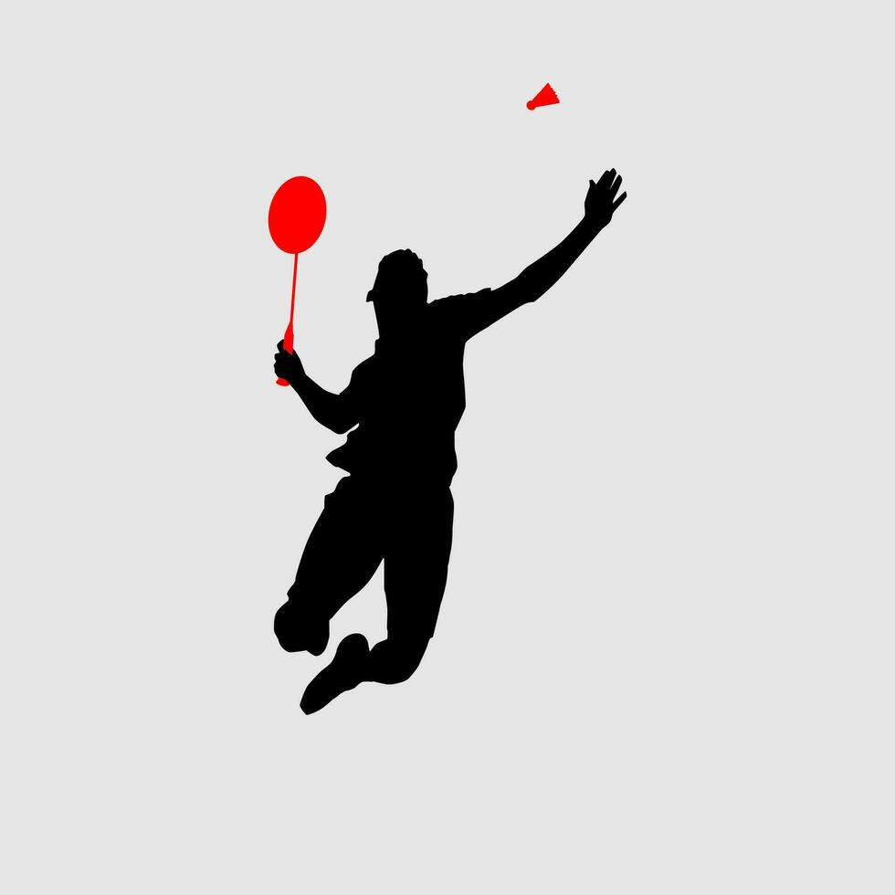 alto dettagli di badminton giocatore silhouette. minimo simbolo e logo di sport. in forma per elemento disegno, sfondo, striscione, sfondo, coperchio, logotipo. isolato su nero sfondo. vettore eps 10