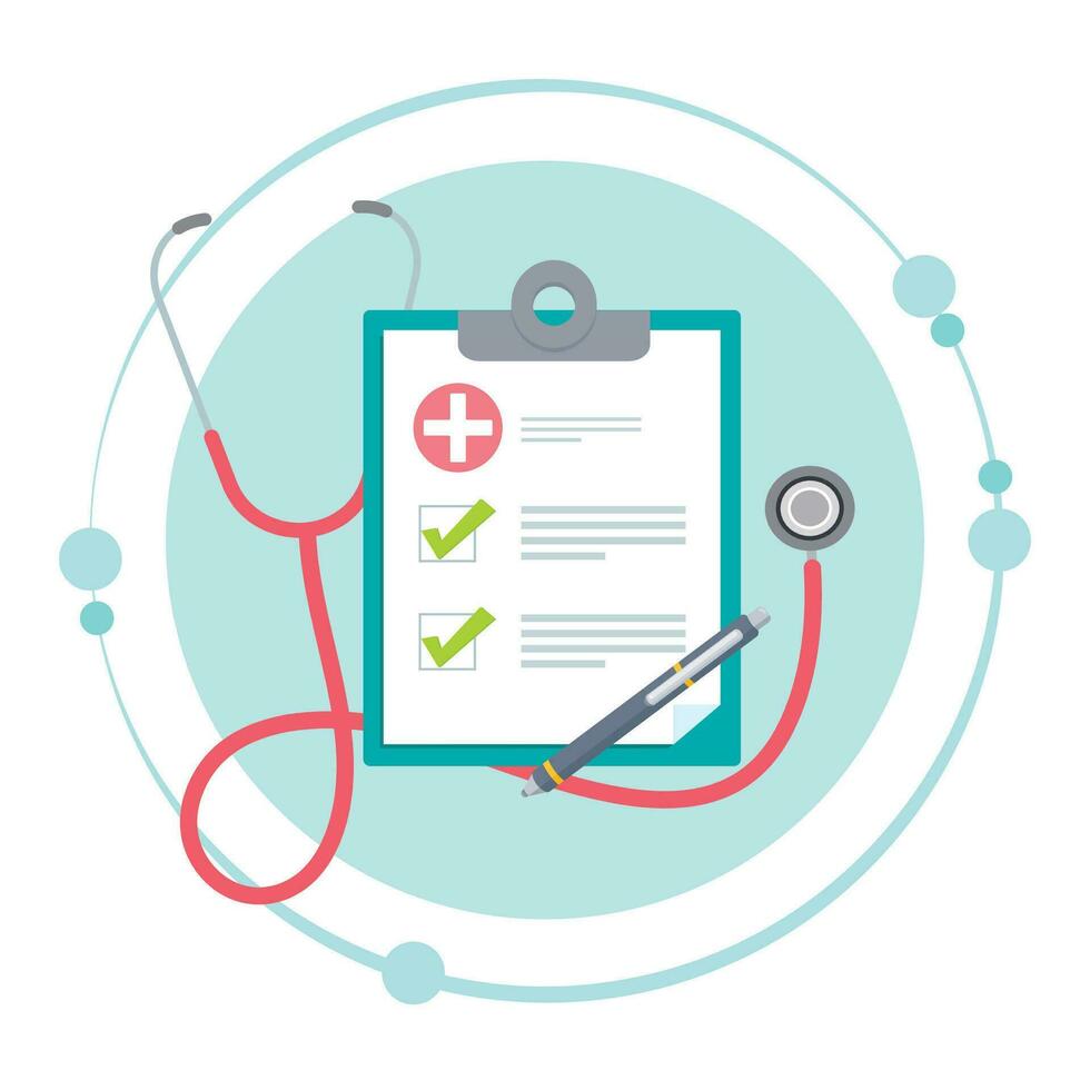 stetoscopio e appunti medico vettore illustrazione grafico icona