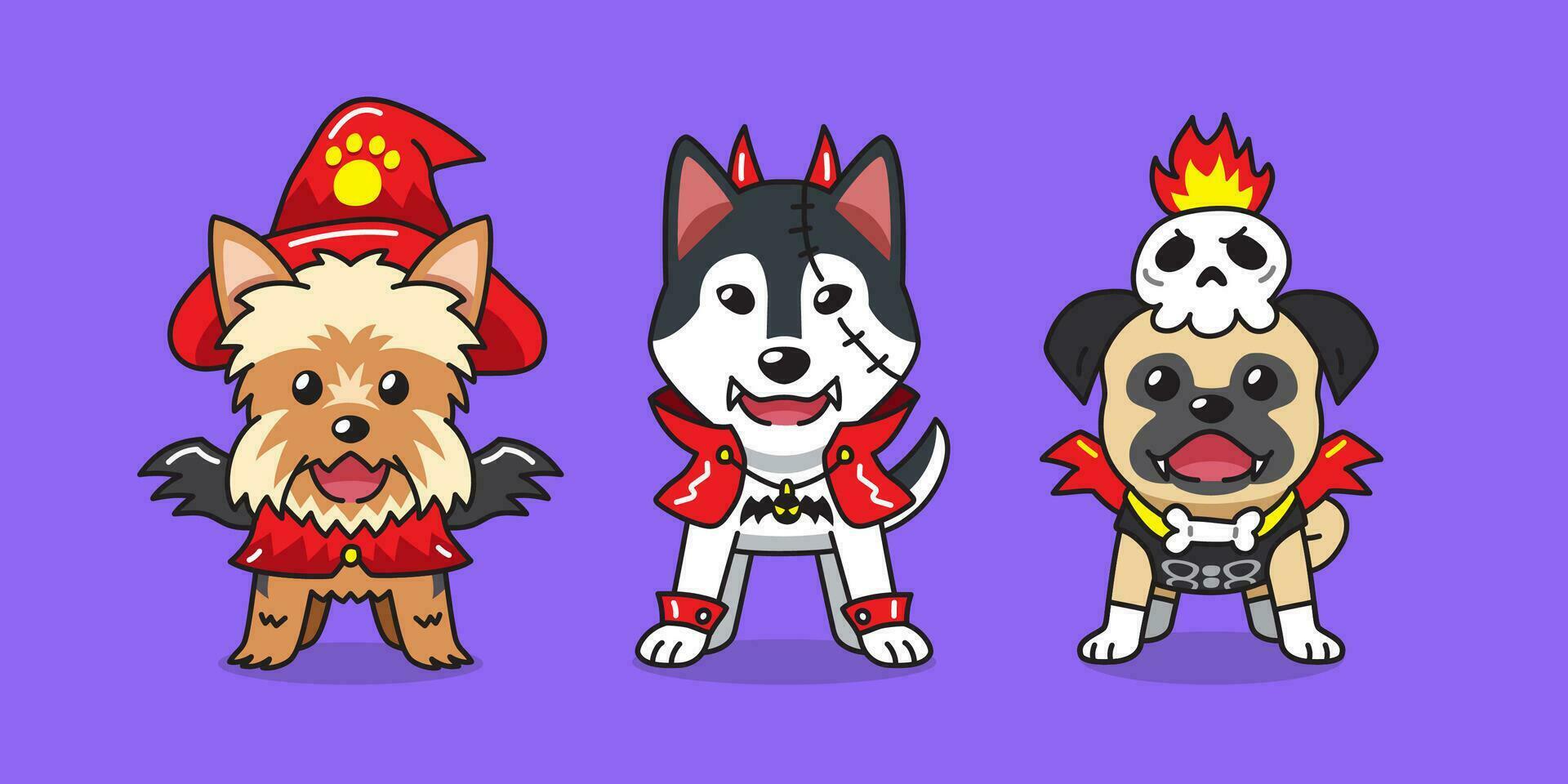 cartone animato cani con Halloween costumi vettore