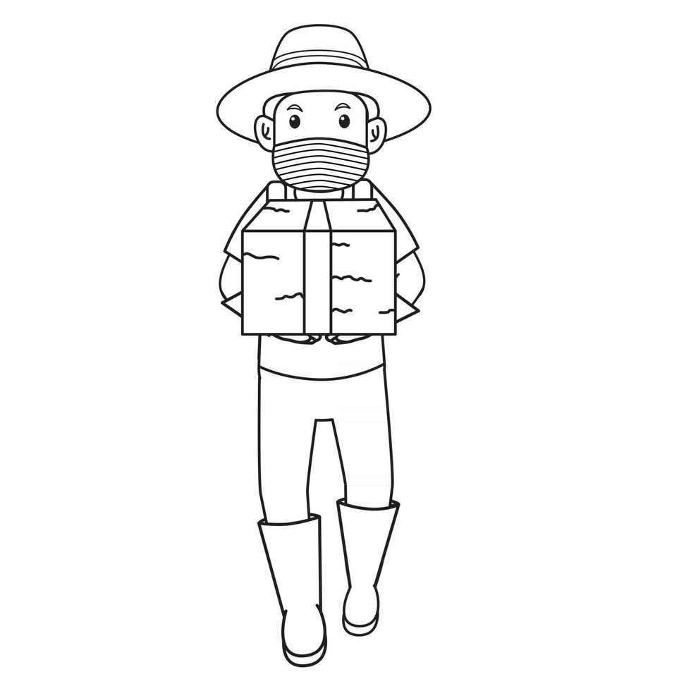 uomo che porta paglia, attivo in fattoria usando mask.character illustrazione. vettore