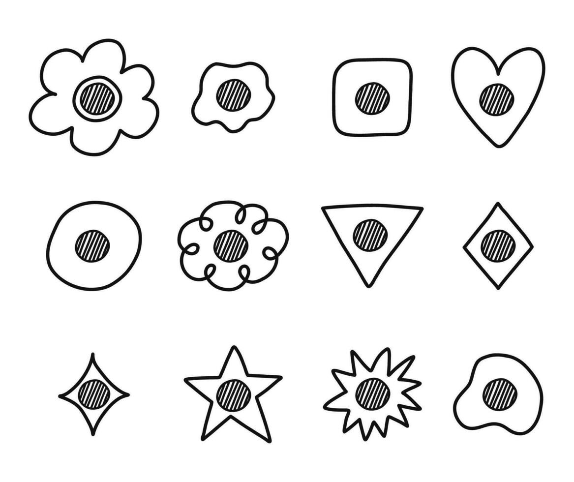 carino mano disegnato ombroso caselle di controllo impostare. diario Nota elementi con dai un'occhiata scatole nel il forma di fiore, stella, cuore, cerchio, nube. fatto cartello per settimanalmente pianificatore, proiettile rivista, taccuino modello vettore