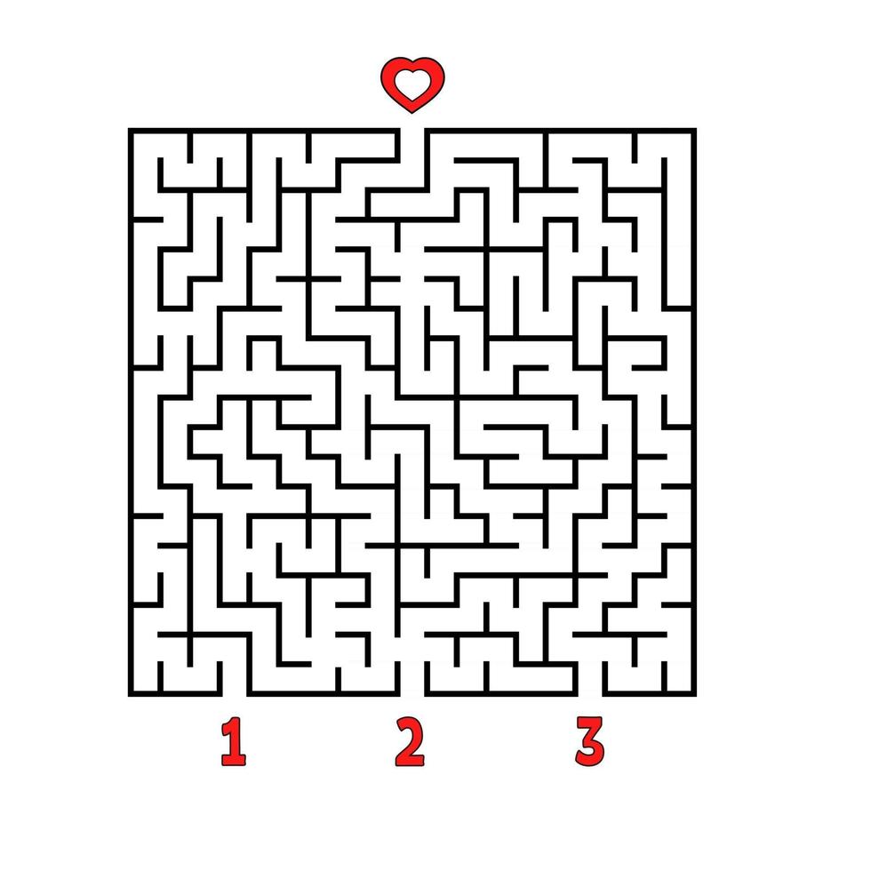 labirinto quadrato astratto. gioco per bambini. puzzle per bambini. trova la strada giusta per il cuore. enigma del labirinto. illustrazione vettoriale piatto isolato su sfondo bianco.