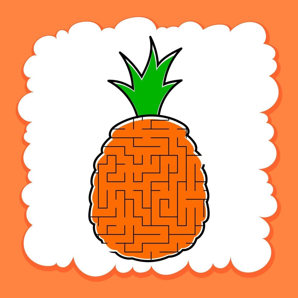 ananas labirinto. gioco per bambini. puzzle per bambini. stile cartone animato. enigma del labirinto. illustrazione vettoriale a colori. lo sviluppo del pensiero logico e spaziale.