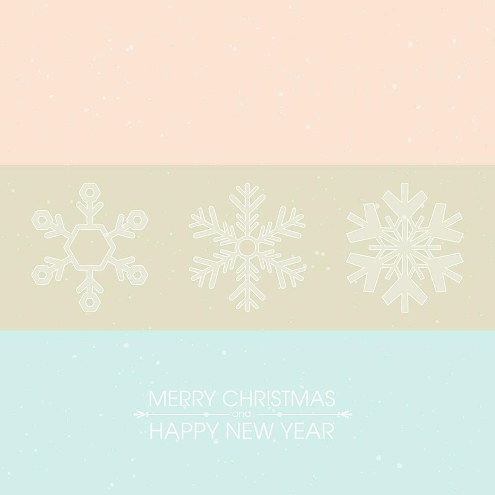 allegro Natale e contento nuovo anno con vario fiocco di neve minimo stile saluto carta modello avere vuoto spazio su pastello sfondo. vettore