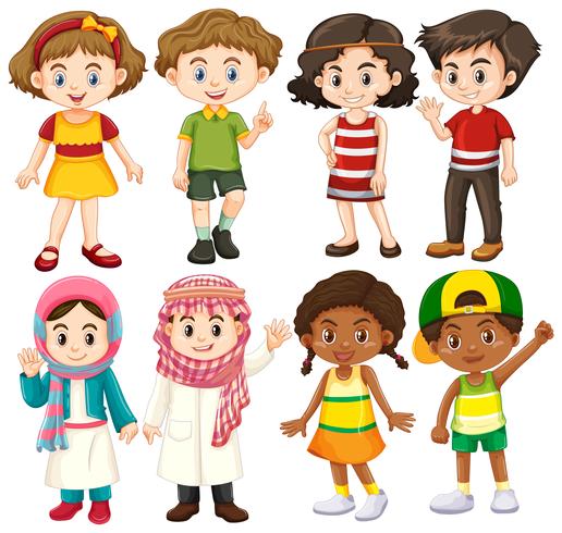 Gruppo di personaggi internazionali per bambini vettore