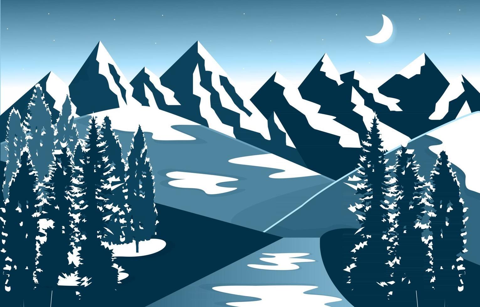 inverno neve montagna picco pino natura paesaggio avventura illustrazione vettore