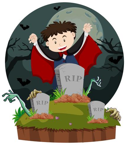 Scena del cimitero con vampiro vettore