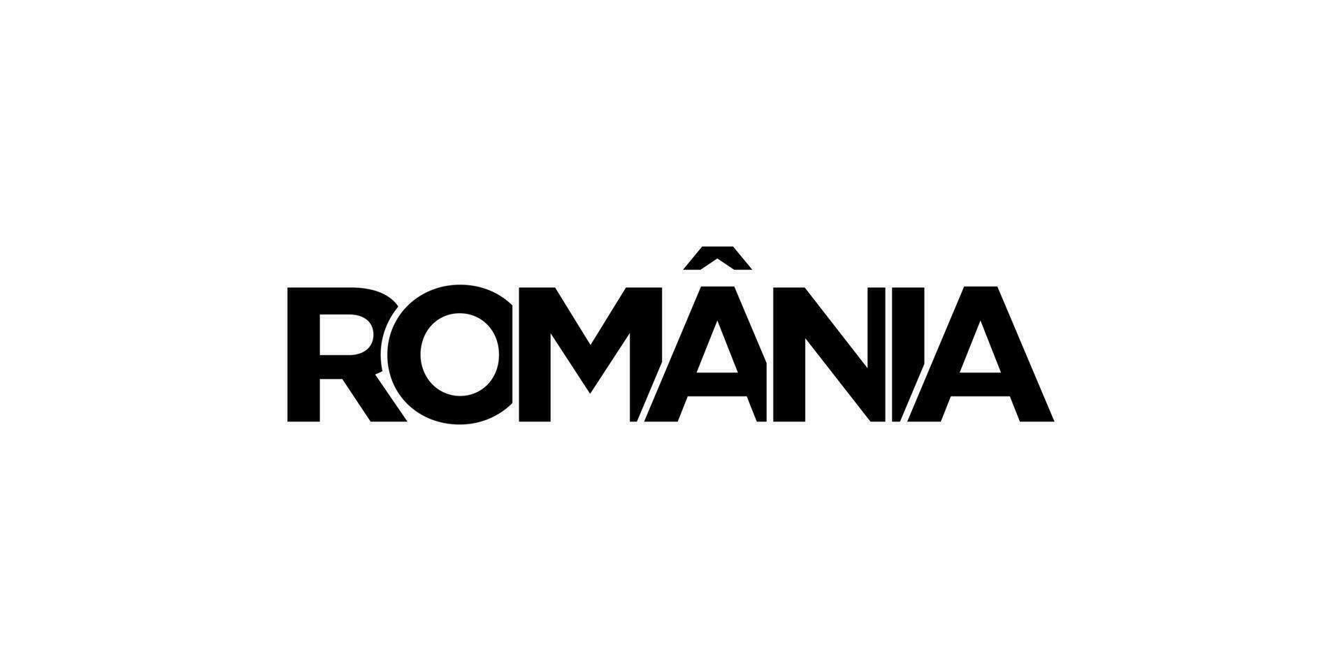 Romania emblema. il design Caratteristiche un' geometrico stile, vettore illustrazione con grassetto tipografia nel un' moderno font. il grafico slogan scritta.