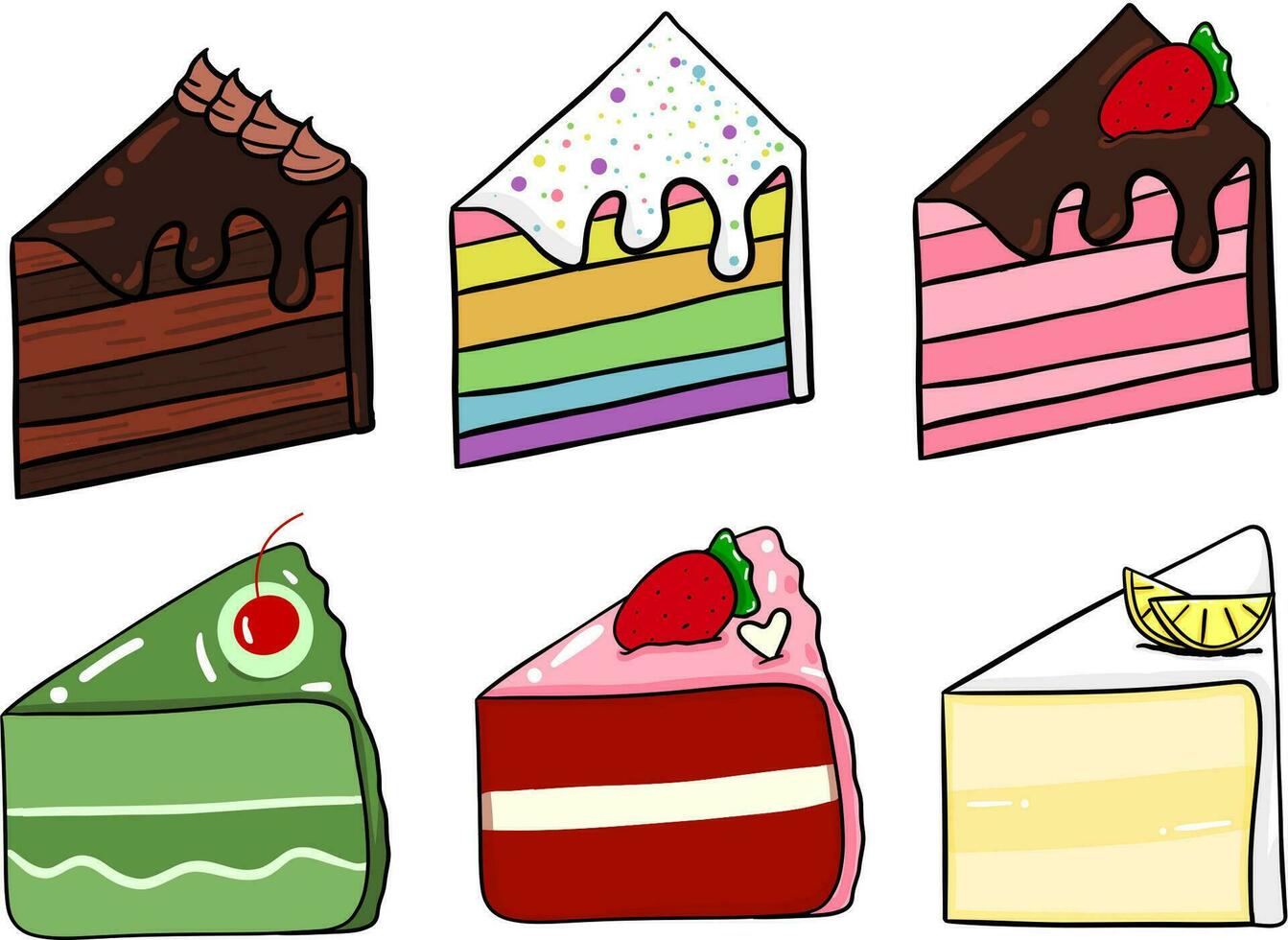 fetta di torta illustrazioni carino kawaii torta fette vettore