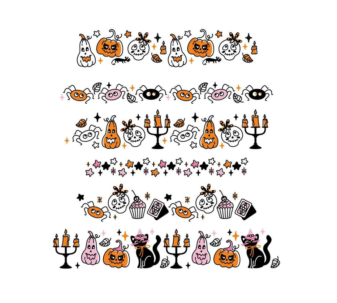 carino telaio con Halloween personaggi e altro vacanza attributi. vettore illustrazioni per telaio, adesivi e decorativo nastri. scrapbooking.