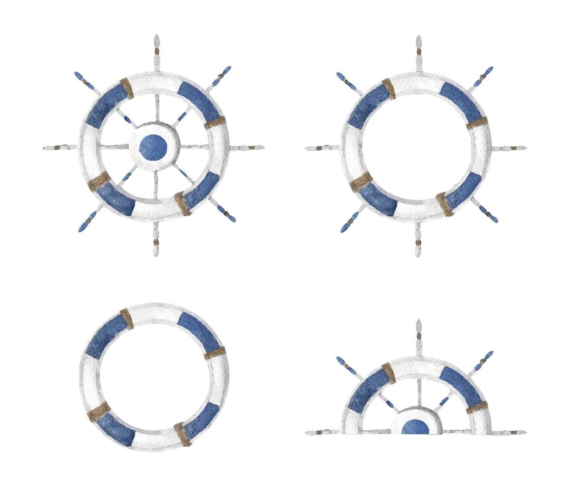 set di volante per barca in legno. illustrazione dell'acquerello. vettore