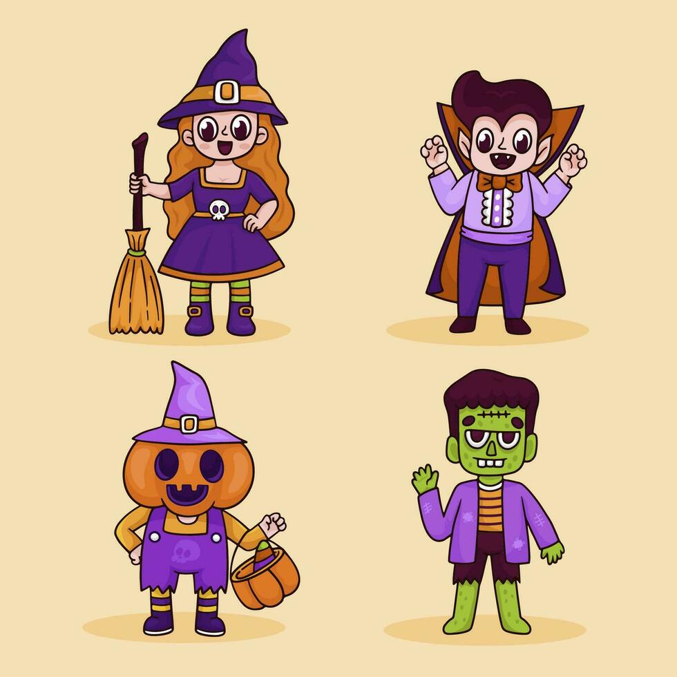 disegnato a mano personaggio illustrazioni collezione per Halloween stagione celebrazione vettore
