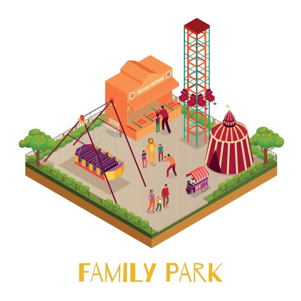 illustrazione isometrica del vettore dell'illustrazione del parco della famiglia