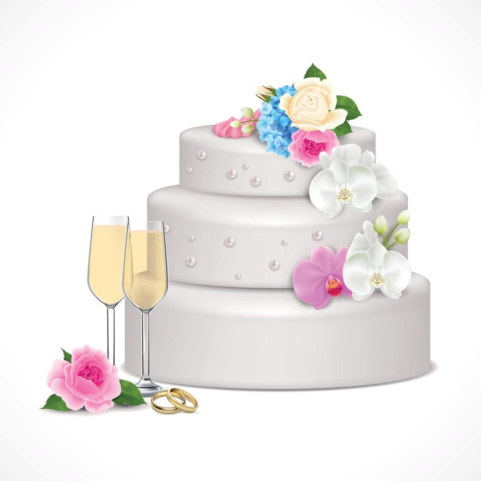 torta nuziale composizione realistica illustrazione vettoriale cake