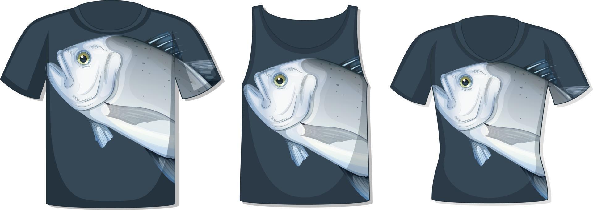 parte anteriore della t-shirt con sagoma di pesce carangidi gigante vettore