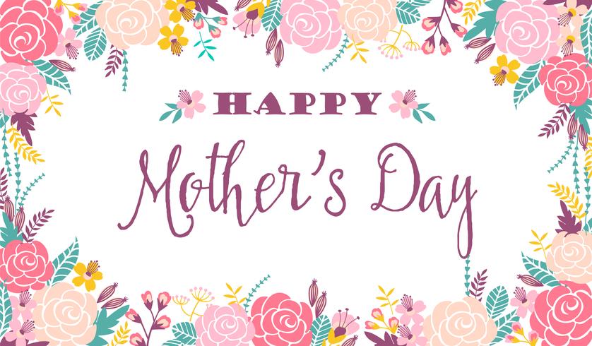 Happy Mothers Day lettering banner di saluto con fiori. vettore