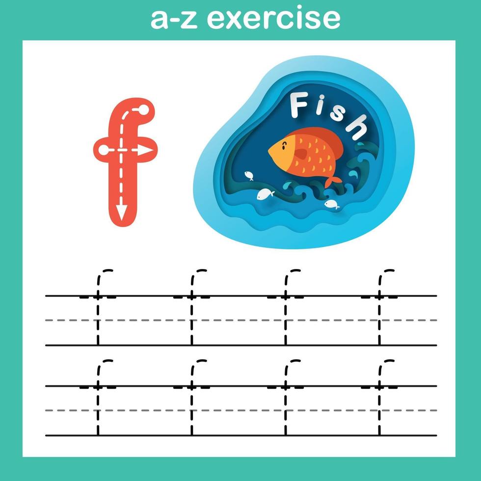 alfabeto lettera f-pesce esercizio,carta tagliata concetto illustrazione vettoriale