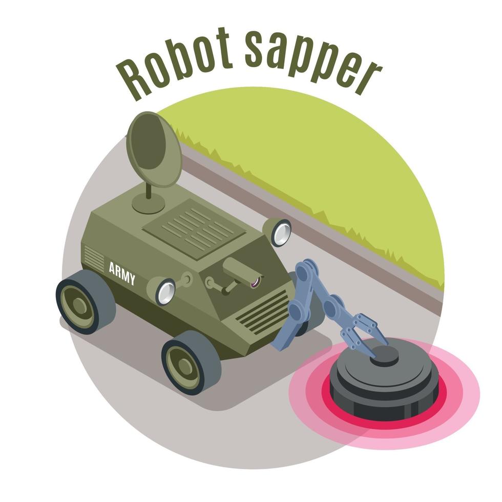 illustrazione vettoriale di emblema isometrico di robot militari