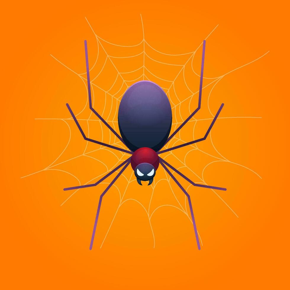 nero pauroso grande ragno su il ragnatela. colorato vettore nel cartone animato stile.