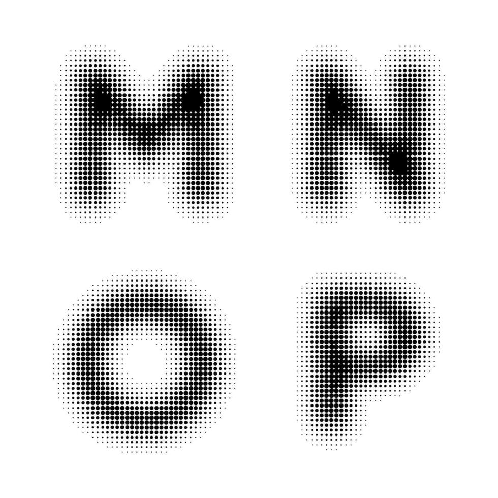 collezione di mezzitoni vettore mnop lettere modelli. pendenza punto design. isolato nero punti.