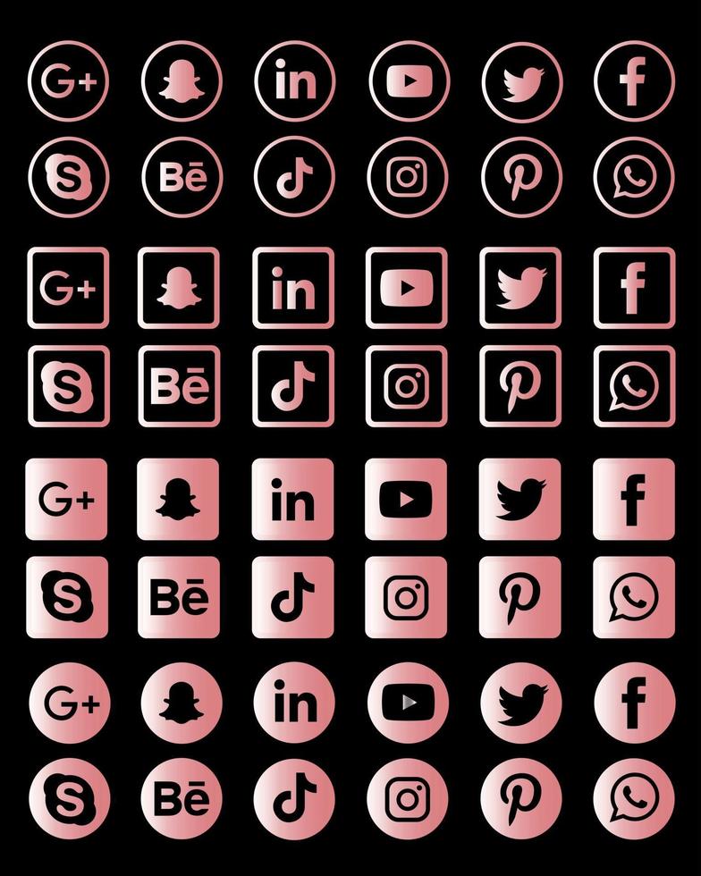 raccolta di icone di social media metalliche rosa vettore