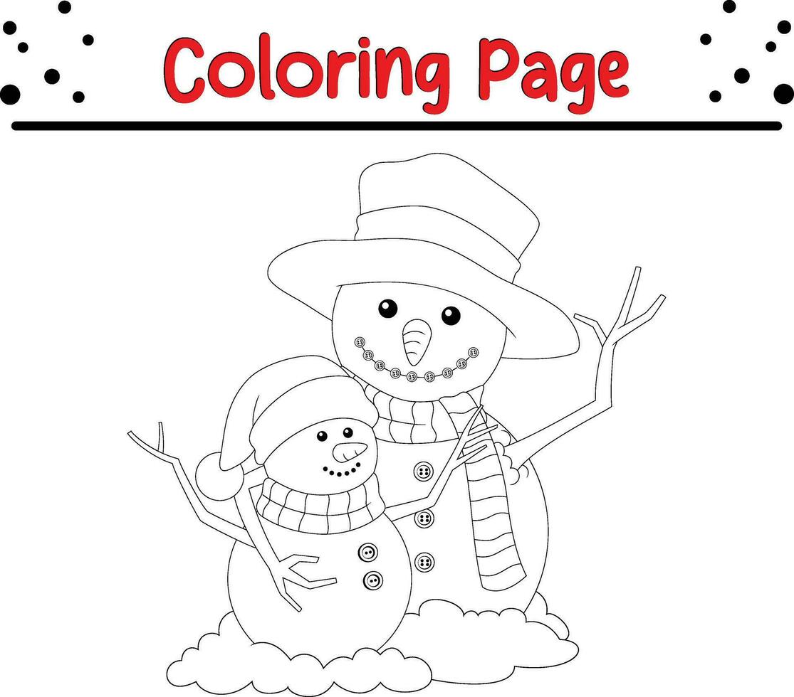 carino pupazzo di neve Natale colorazione pagina per bambini. contento inverno Natale tema colorazione libro. vettore
