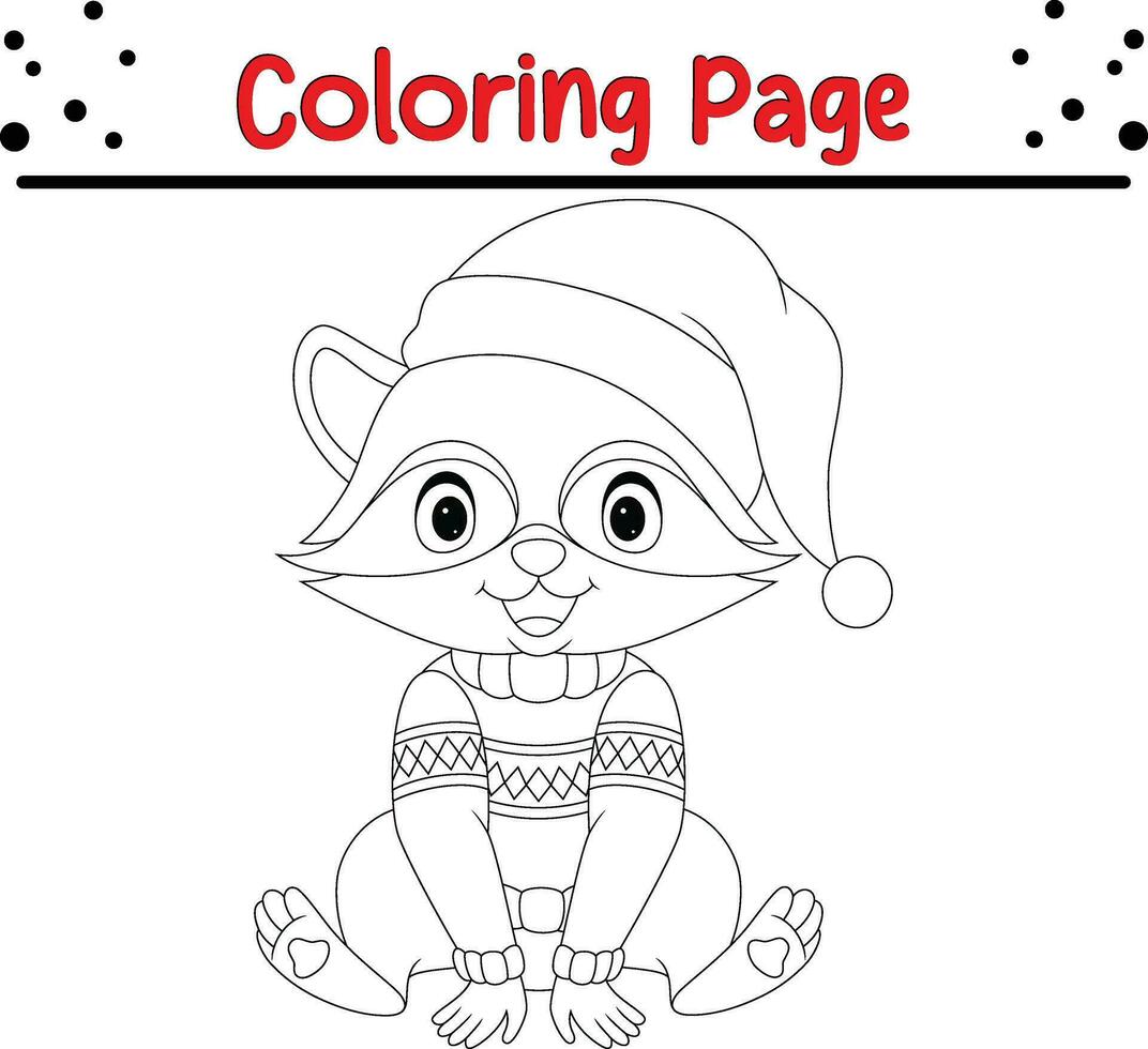 carino procione Natale colorazione pagina per bambini. contento inverno Natale tema colorazione libro. vettore