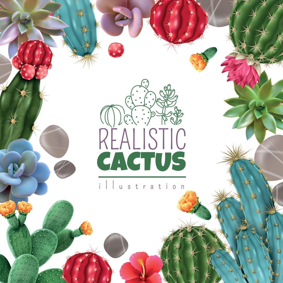 cactus succulente cornice realistica illustrazione vettoriale